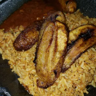 Jollof rice and plantains