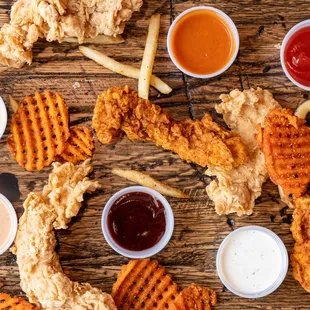 The Cookshack Chicken, French Fries and Sweet Potato Fries