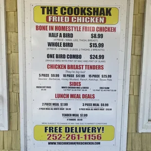 a menu on a door
