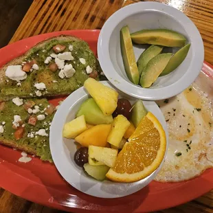 Excellent avocado toast and eggs.