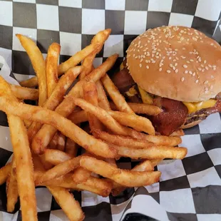 Double Bacon Cheeseburger with fries