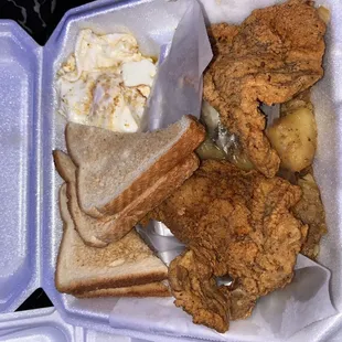 Fried Pork Chop Breakfast Plate and side of Pancakes