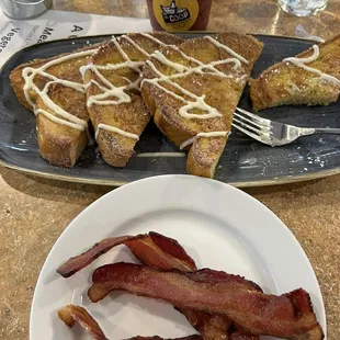 Breakfast for Mother's Day Chiro French toast with a side of bacon and a berry smoothie. Yum it was amazing and filling.