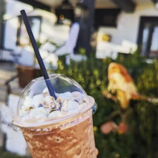 a hand holding a cup of iced coffee