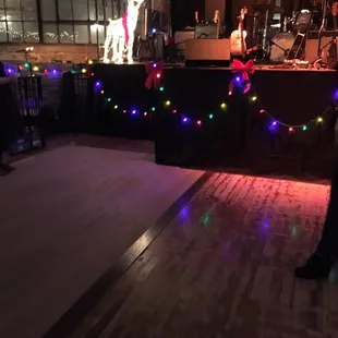 Stage decorated for the holidays