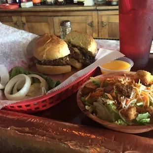 Side salad and Mushroom Swiss burger.