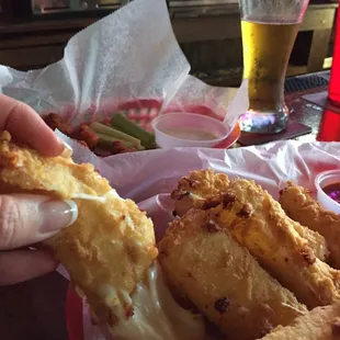 Close up of the mozzarella sticks. Notice how the cheese doesn't want to separate... Yummmm
