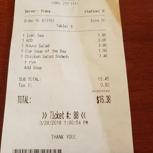 A reasonable lunch bill !