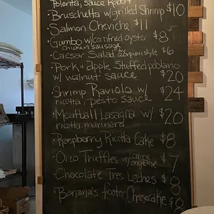 a menu on a blackboard