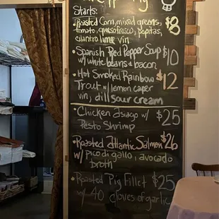 a menu on a chalkboard