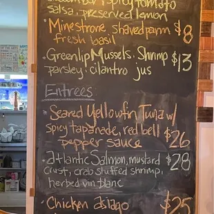 a menu on a chalkboard