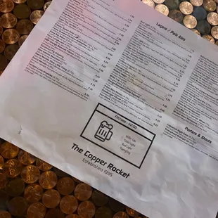 Beer menu