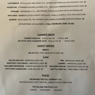 Menu beer