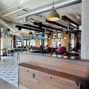 a restaurant with a checkered floor