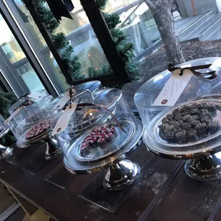 a variety of desserts on display