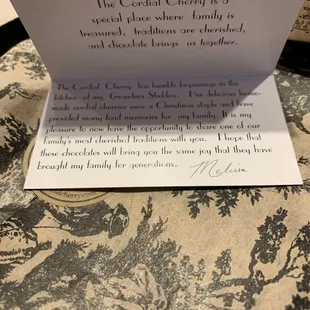 Nice note from the owner