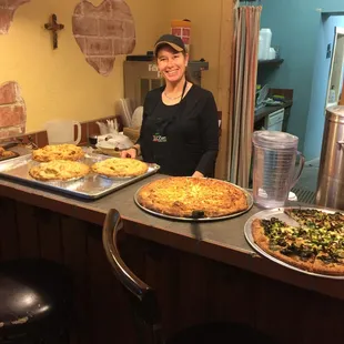 Daily specials &amp; pizzas.  Lunch specials come with a drink,  salads  and desserts including apple pies, cheesecake, and ice cream.