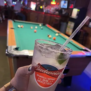 Tasty drinks and 2 pool tables!