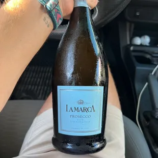 a person holding a bottle of wine