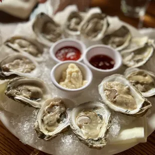 Blue Point freshly shucked oysters with horseradish and house mignonette