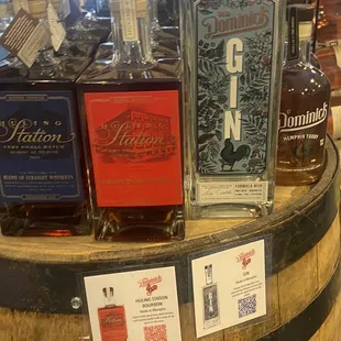 a variety of liquor bottles