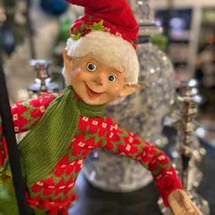 Posable elf having fun in the showroom