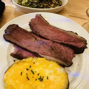 Smoked wagyu picanha, twice baked potato and shaved roasted Brussels sprouts