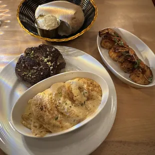 Filet, Potatoes Grand Mere, Shrimp