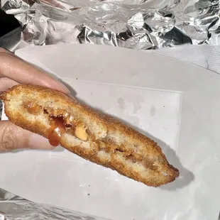 Inside the deep fried pb&amp;j.