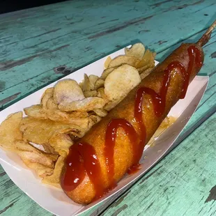 Epic Corndog Meal with sriracha ketchup