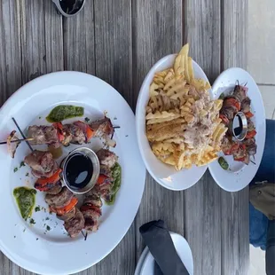 two plates of food on a table