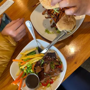 two plates of food on a table