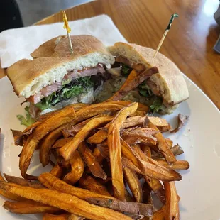 Chicken Pesto Sandwich with Sweet Potato Fries