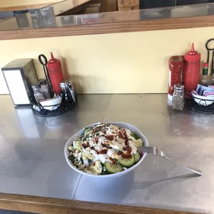 Chop Salad I added Chipotle Chicken and Mexican cheese. I FORGOT TO ADD BACON.