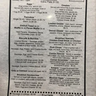 Breakfast menu
