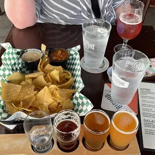 Bottom: Flight Left: Chips/Salsa/Queso