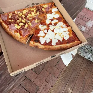 Hawaiian and pepperoni with mozzarella