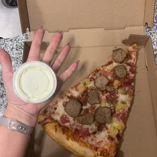 Big Hawaiian slice (I added meatball) with a side of ranch