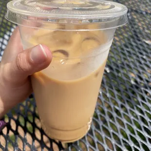 Iced coffee, vanilla and oat milk