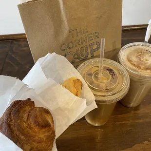 Chocolate Croissant, Bee Naughty, Apple Chai-latte, Ham &amp; Cheese Croissant