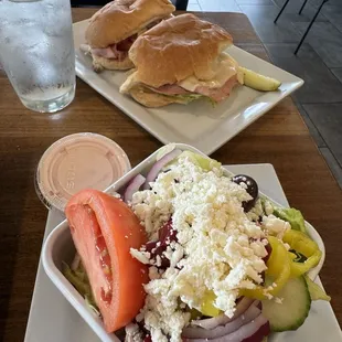 Slim Jim and Greek salad.