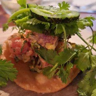Tuna Tartare Tostadas were very flavorful and even had a hint of lime. They were served on fresh crispy tortillas.