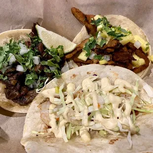 Asada, Al Pastor, Grilled Shrimp tacos
