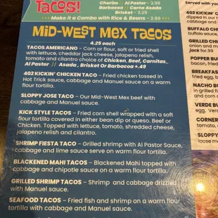 The blue section is taco Tuesday!