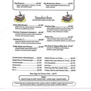 the menu for the big burgers