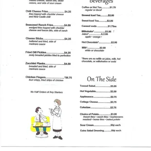the menu for the corner kitchen