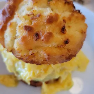 Cheese biscuit with egg and avocado. Yum!