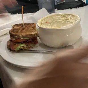 Cream of broccoli soup and 1/2 BLT