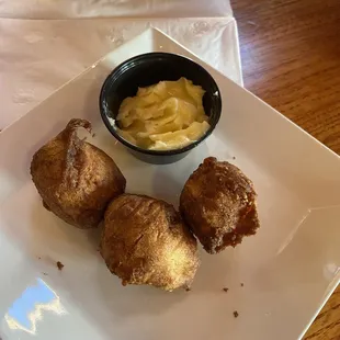 Hush puppies- there were 6 but we ate 3 before I remembered to snap a pic!! SO GOOD!! With honey butter!!