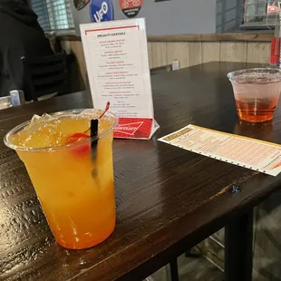 a drink and a menu